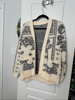 Bandana Patterned Button-Up Pocket Cardigan